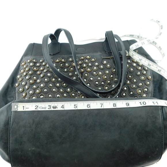 FRYE + Madison West Black Large Studded Leather Satchel Tote Handbag - Picture 7 of 9